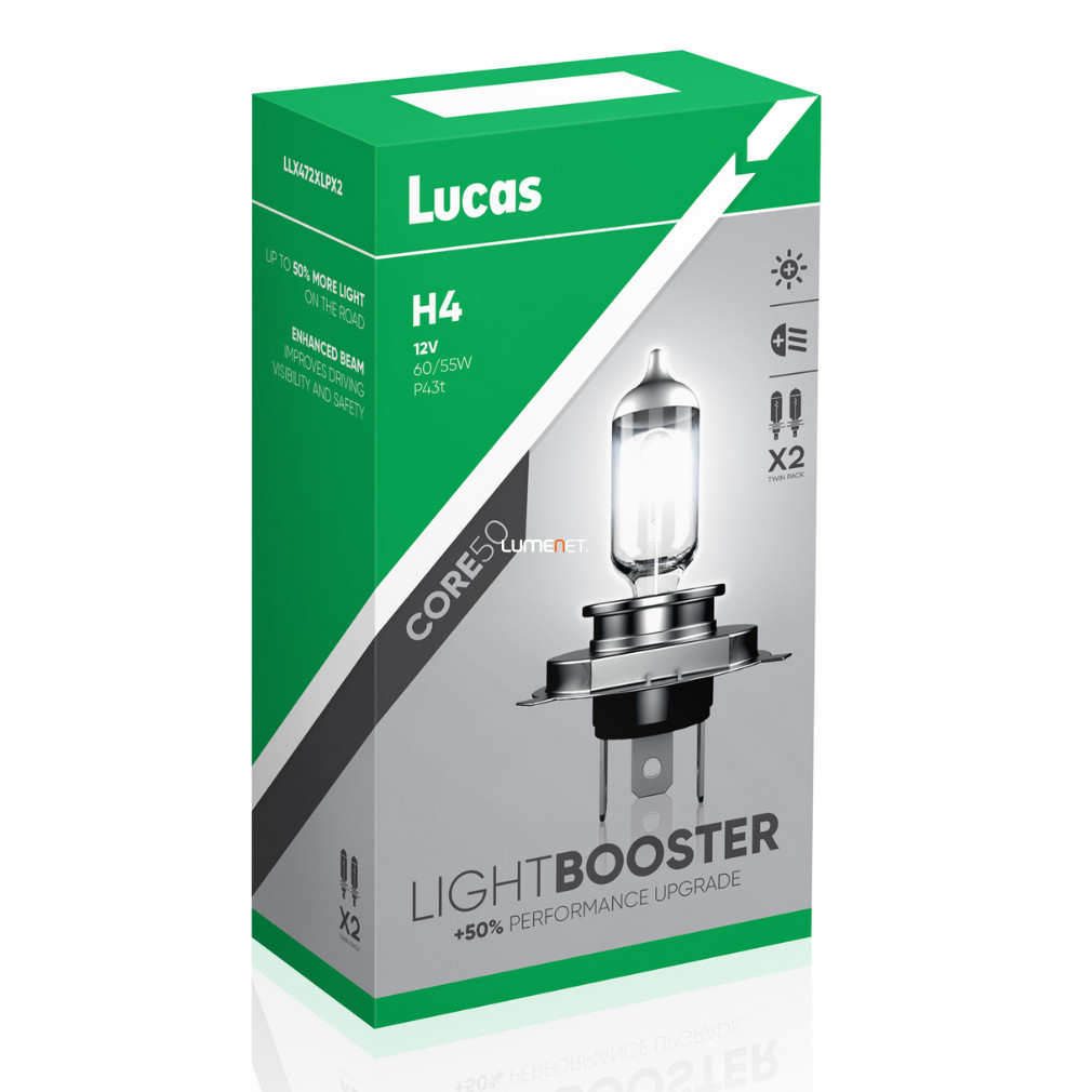 Lucas LightBooster Core H4 autóizzó 12V 60/55W, +50%, 2db/csomag