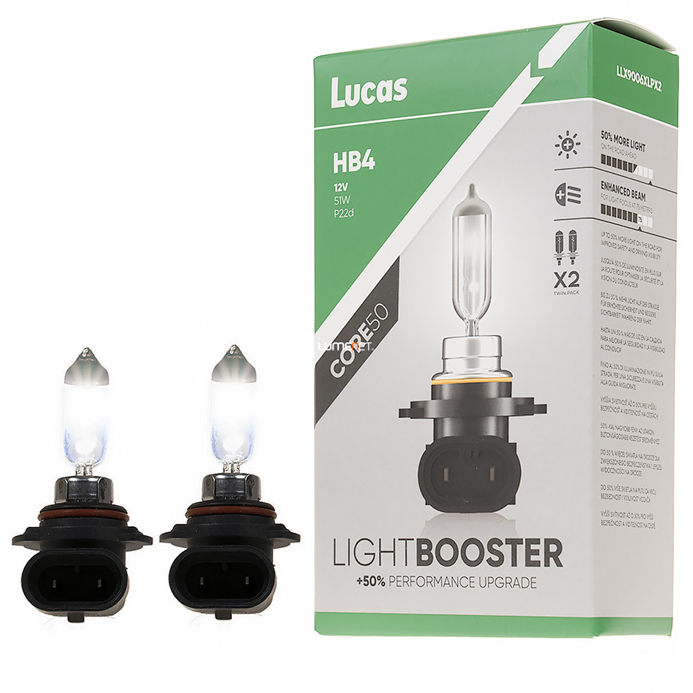 Lucas LightBooster HB4 autóizzó 12V 51W, +50%, 2db/csomag