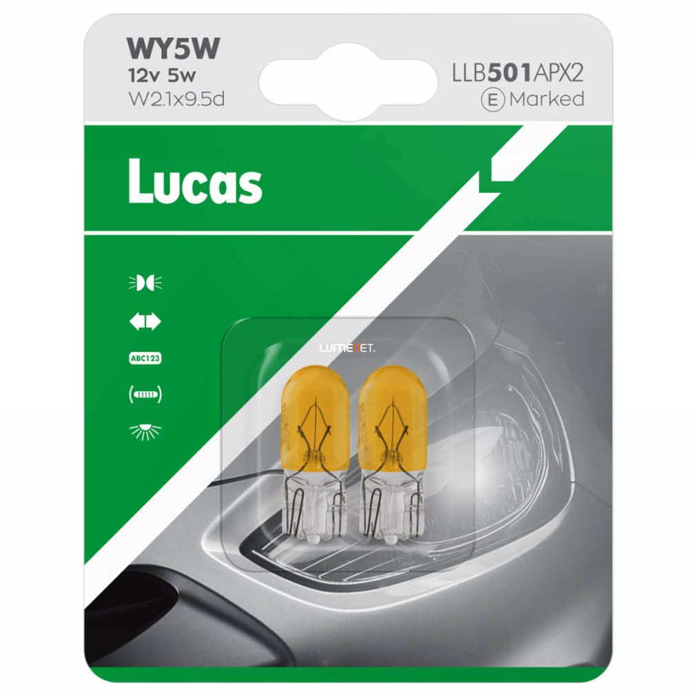Lucas 12V WY5W sárga jelzőizzó, 2db/bliszter
