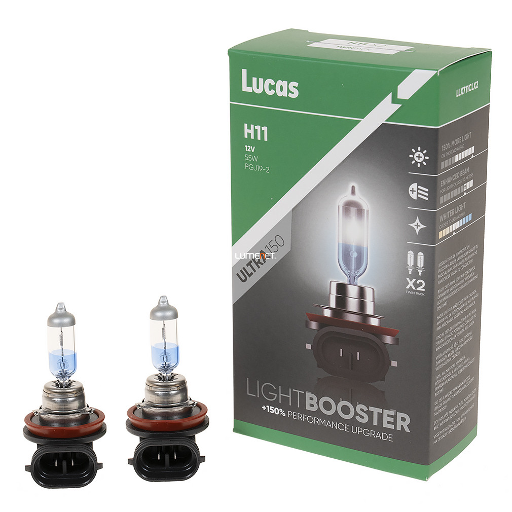 Lucas LightBooster H11 autóizzó 12V 55W, +150%, 2db/csomag
