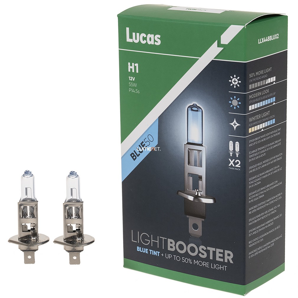 Lucas LightBooster Blue H1 autóizzó 12V 55W, +50%, 2db/csomag