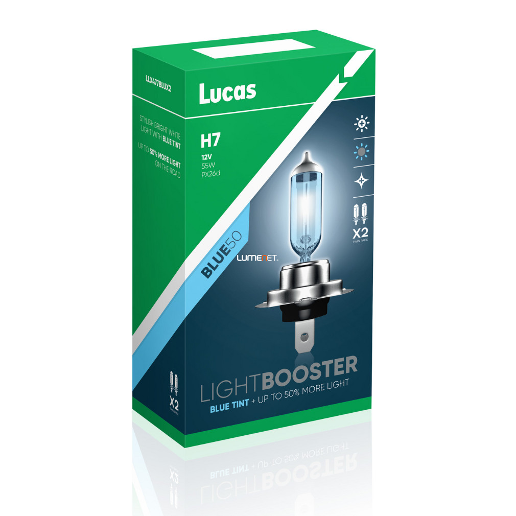 Lucas LightBooster Blue H7 autóizzó 12V 55W, +50%, 2db/csomag