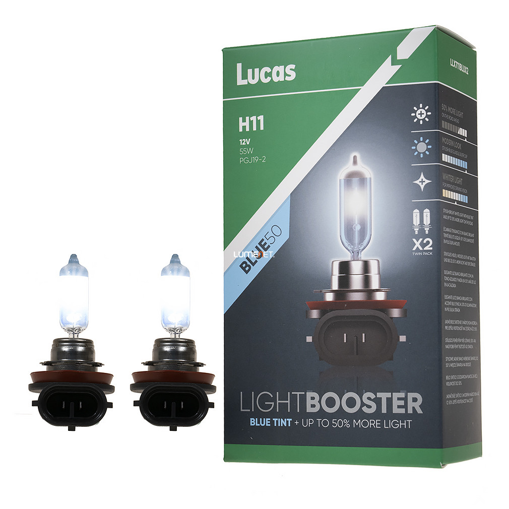 Lucas LightBooster Blue H11 autóizzó 12V 55W, +50%, 2db/csomag