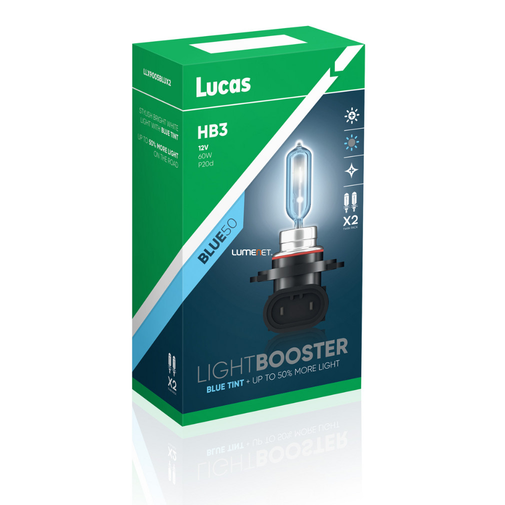 Lucas LightBooster Blue HB3 autóizzó 12V 60W, +50%, 2db/csomag