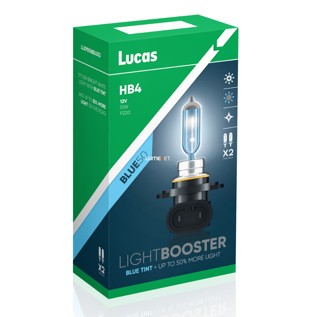 Lucas LightBooster Blue HB4 autóizzó 12V 51W, +50%, 2db/csomag