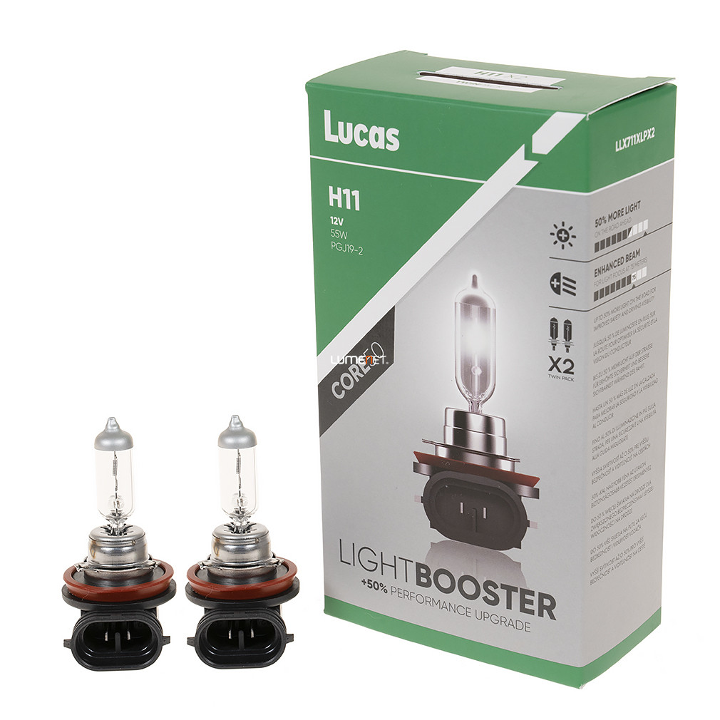 Lucas LightBooster H11 autóizzó 12V 55W, +50%, 2db/csomag