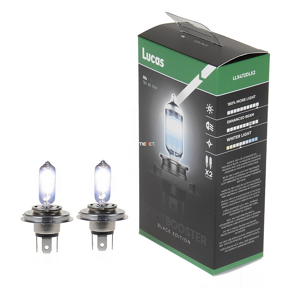 Lucas LightBooster Black Edition +180% H4 autóizzó 12V 60/55W, 2db/csomag