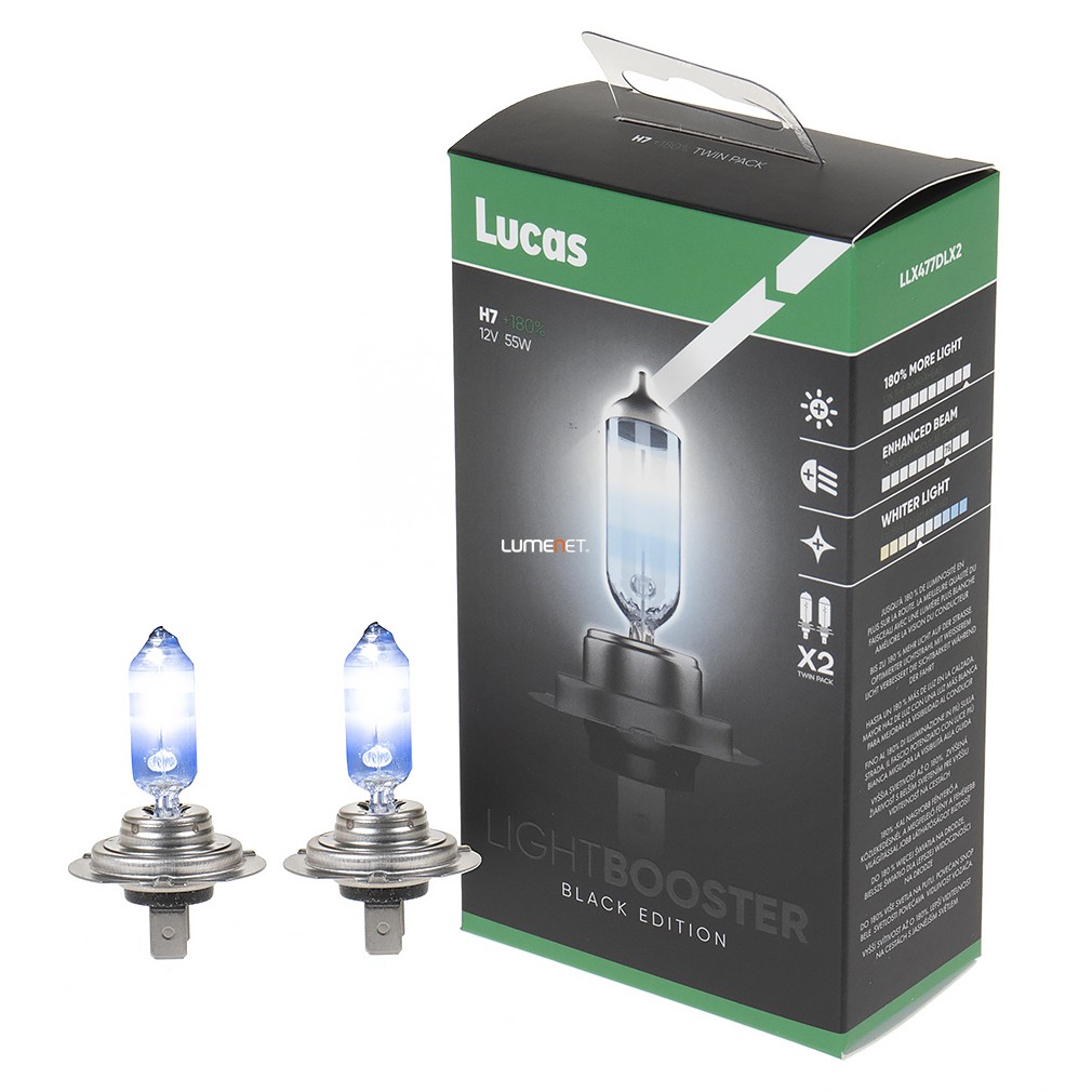 Lucas LightBooster Black Edition +180% H7 autóizzó 12V 55W, 2db/csomag