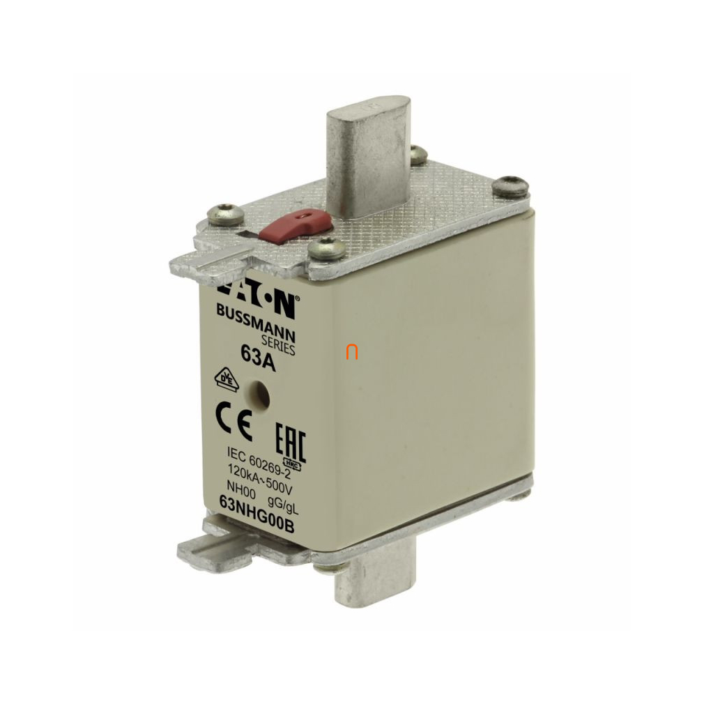 Eaton 63NHG00B NH FUSE 63A 500V GG SIZE NH-betét 63A, DIN 00 méret, 500V AC, gG/gL