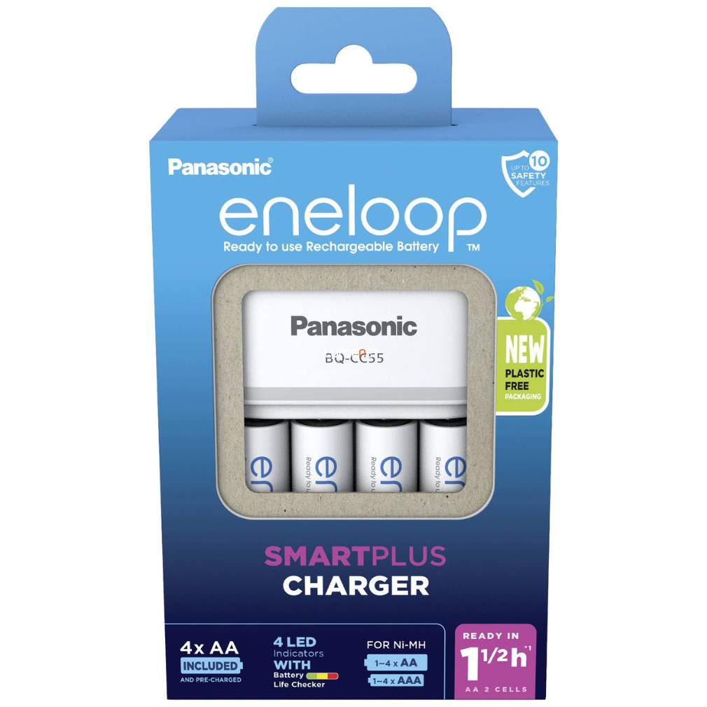 Eneloop SmartPlus akkumulátor gyorstöltő szett 4 db 2000mAh AA akkumulátorral