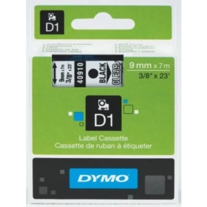  Dymo szalag D1 kazetta 9mm x7m víztiszta (fekete betű) 40910