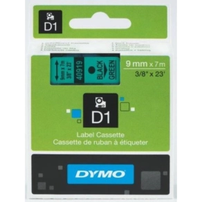 Dymo szalag D1 kazetta 9mm x7m zöld (fekete betű) 40919