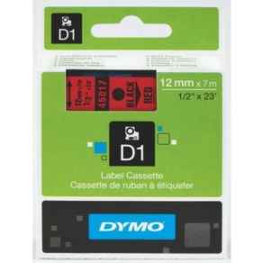 Dymo szalag D1 kazetta 12mm x7m piros (fekete betű)   45017