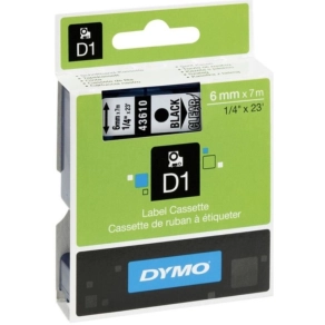   Dymo szalag  D1 kazetta 6mm x7m víztiszta (fekete betű) 43610
