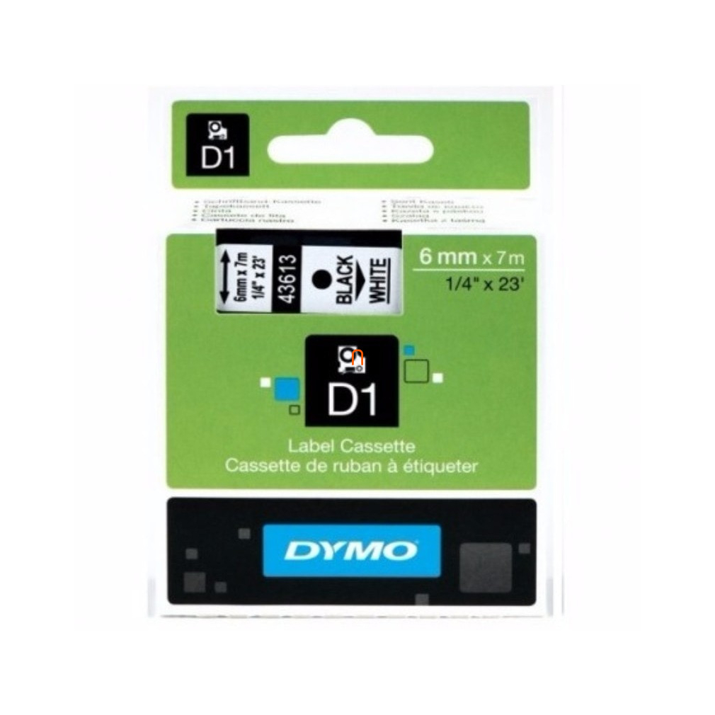 Dymo szalag D1 kazetta 6mm x7m fehér (fekete betű) 43613