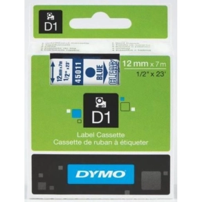   Dymo szalag D1 kazetta 12mm x7m víztiszta (kék betű)     45011