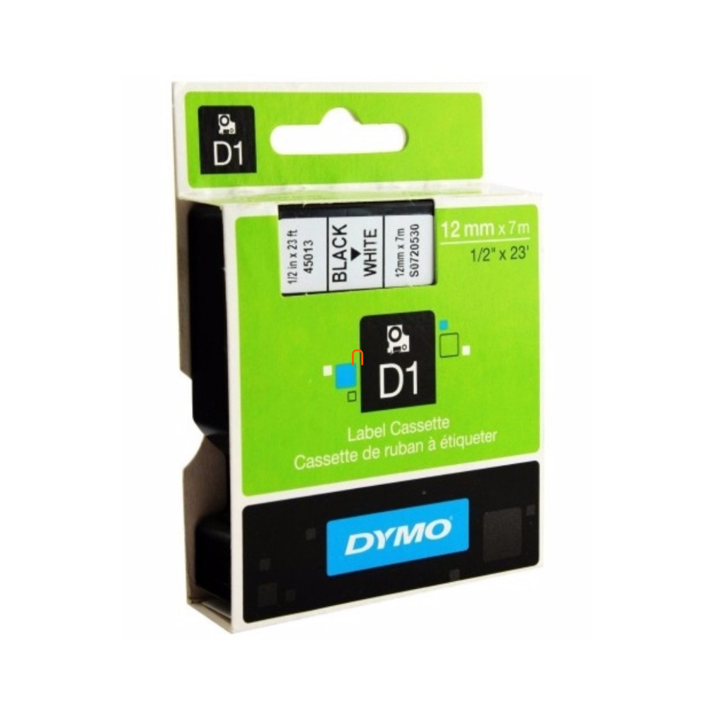 Dymo szalag D1 kazetta 12mm x7m fehér (fekete betű) 45013