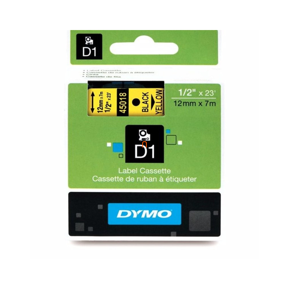 Dymo szalag D1 kazetta 12mm x7m sárga (fekete betű) 45018