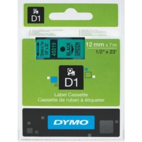 Dymo szalag D1 kazetta 12mm x7m zöld (fekete betű) 45019