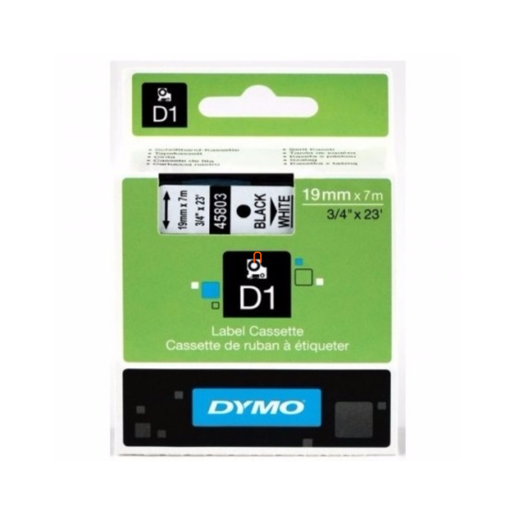 Dymo szalag D1 kazetta 19mm x7m fehér (fekete betű) 45803