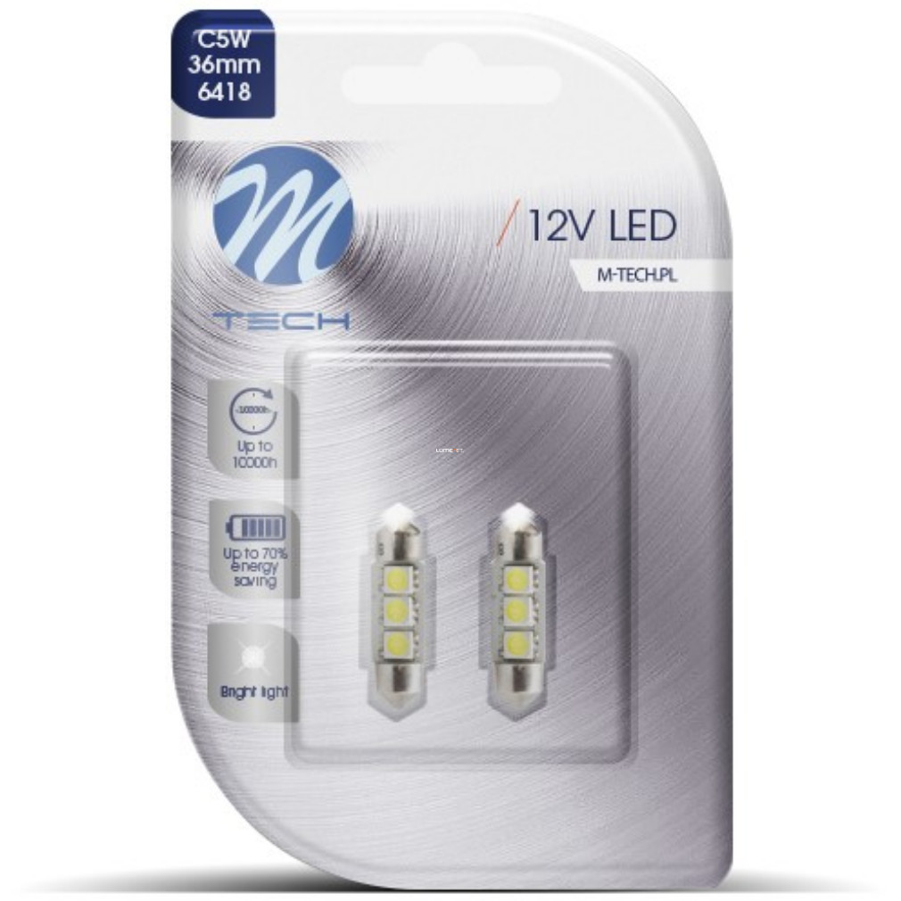 M-TECH C5W szofita LED jelzőizzó, 36mm, 2db/bliszter (LB014W)