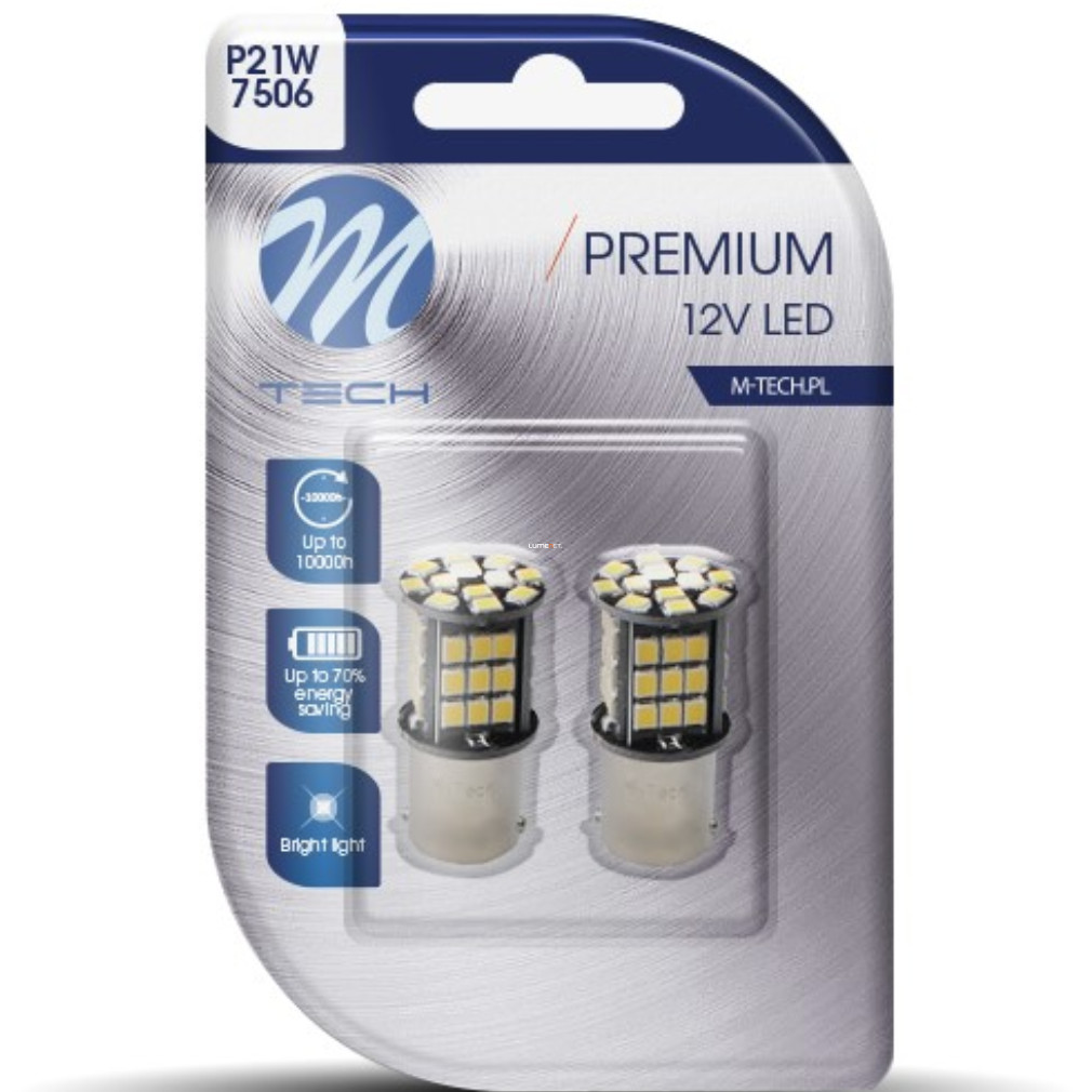 M-TECH Premium P21W LED jelzőizzó, 2db/bliszter