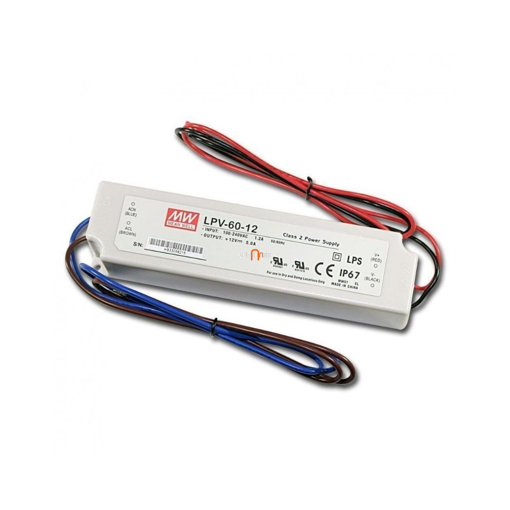 LPV-60-12V-IP67-MW LED tápegység 60W 12V IP67 MEAN WELL 5901549640953