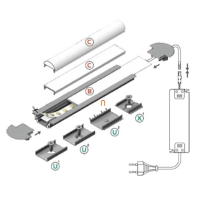   LED szalaghoz alu sín süllyesztett GROOVE10 natúr alu B,C/U,X 2 fm-es 76210000 TOPMET