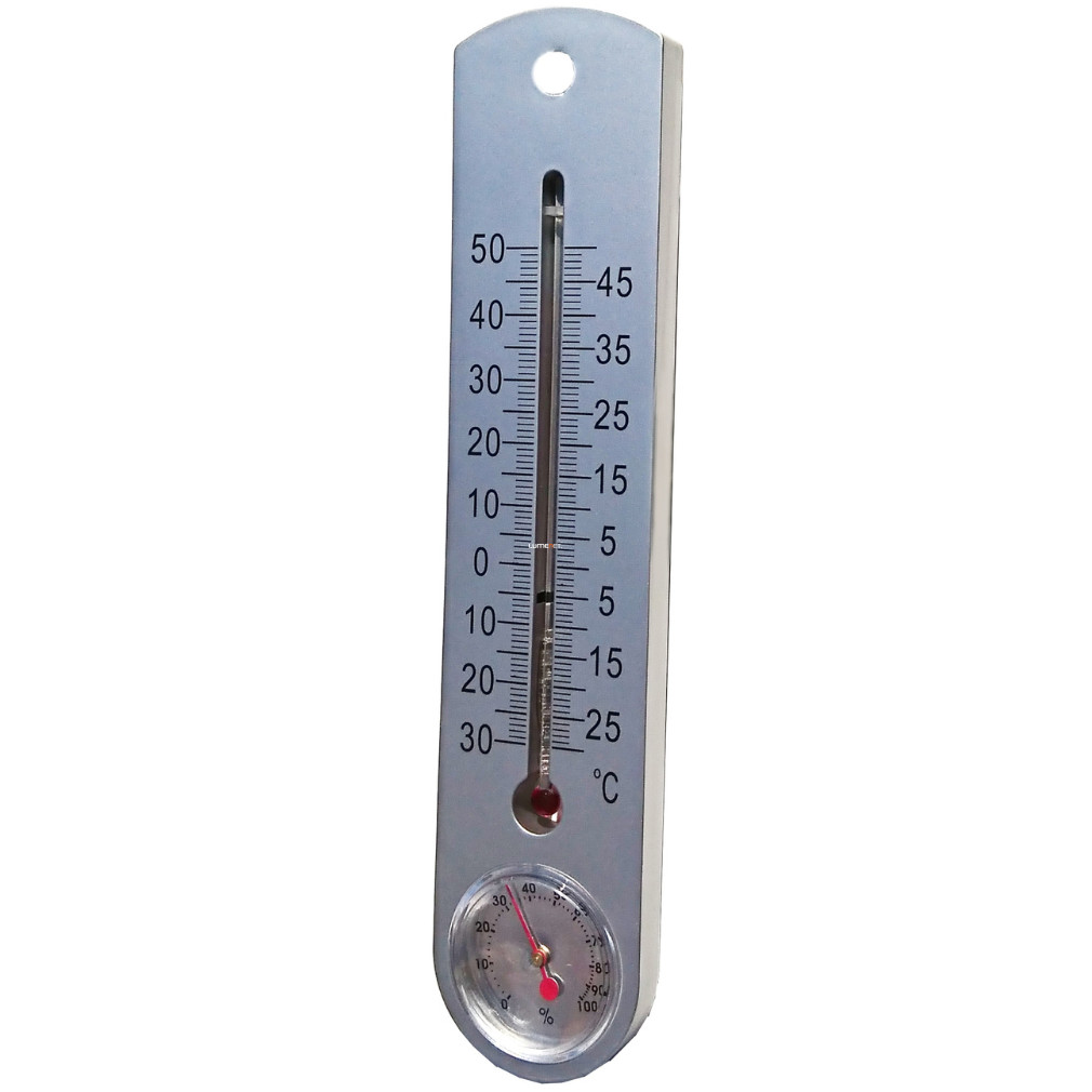 Beltéri hőmérő páratartalom érzékelővel, ezüstszínű