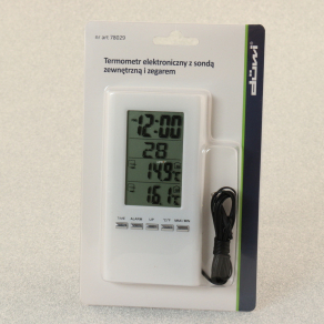   Digitális kültéri és beltéri hőmérő órával és ébresztővel, fehér