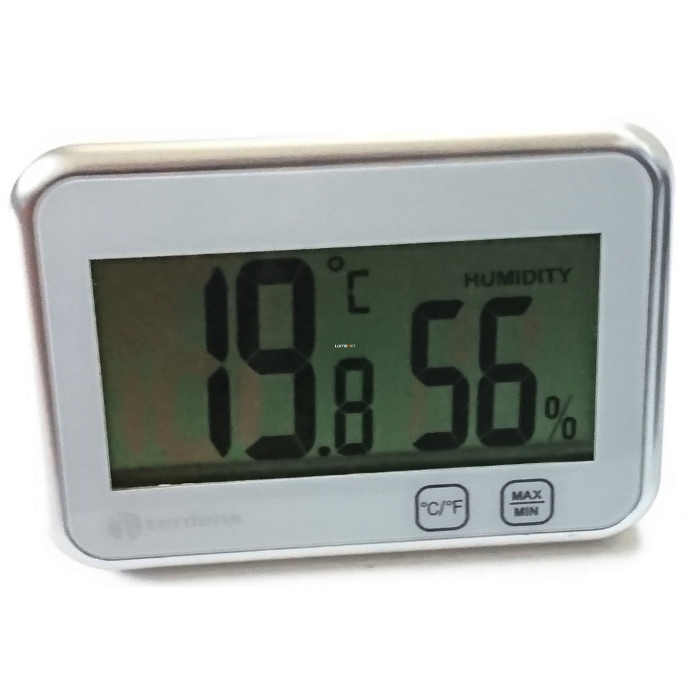 Kültéri és beltéri hőmérő páratartalom érzékelővel, ezüst-fehér színű