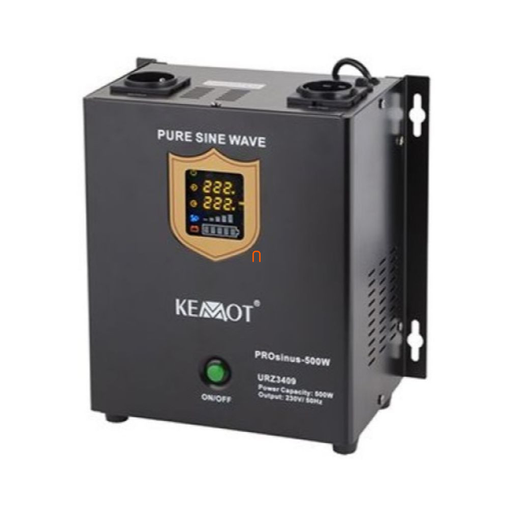 Kemot szünetmentes tápegység 500W 230/230V szinusz jeles, fekete, akkumulátor nélkül, falra szerelhető URZ3409