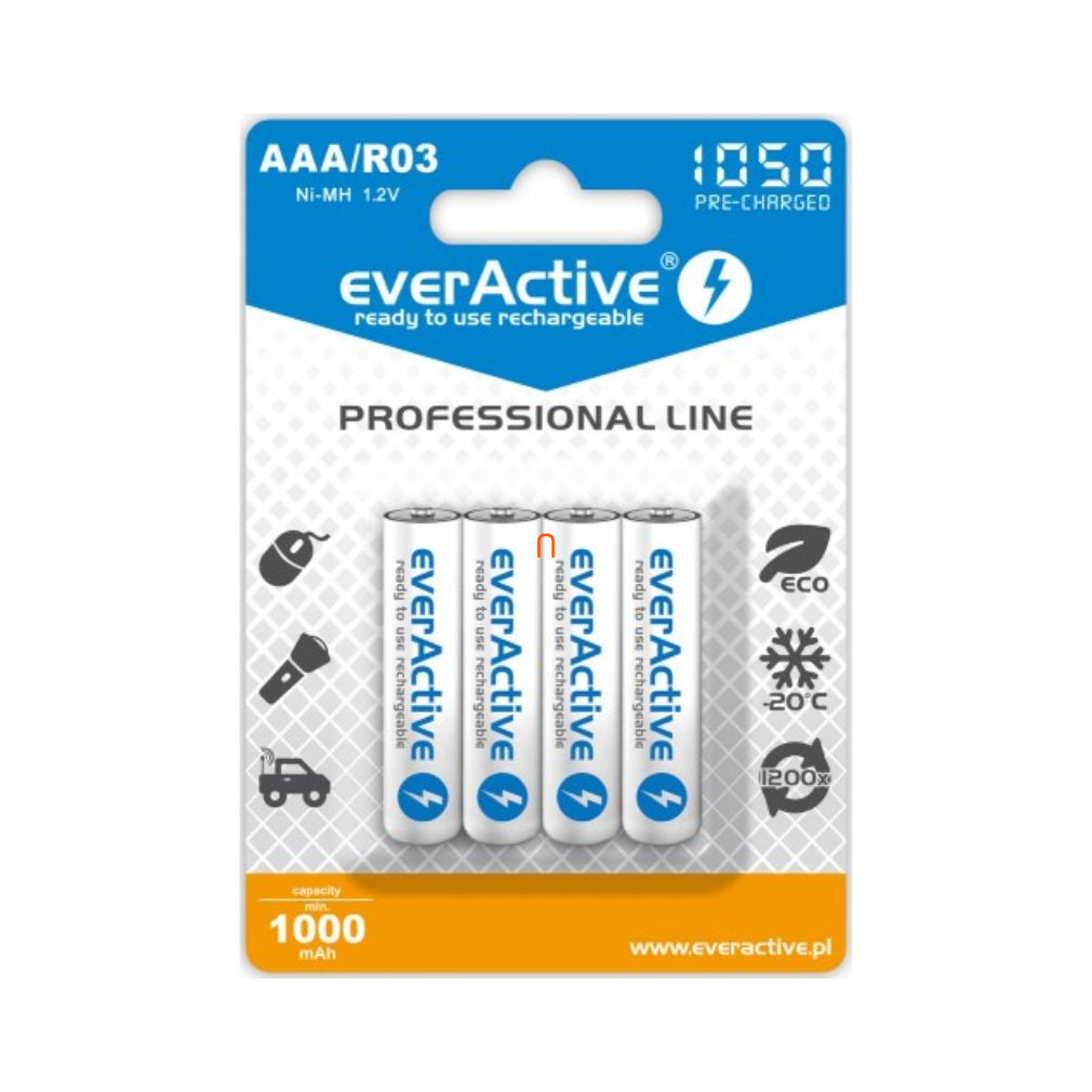 EverActive újratölthető AAA akkumulátor 1050mAh Ni-Mh 4 darabos (Professional Line)