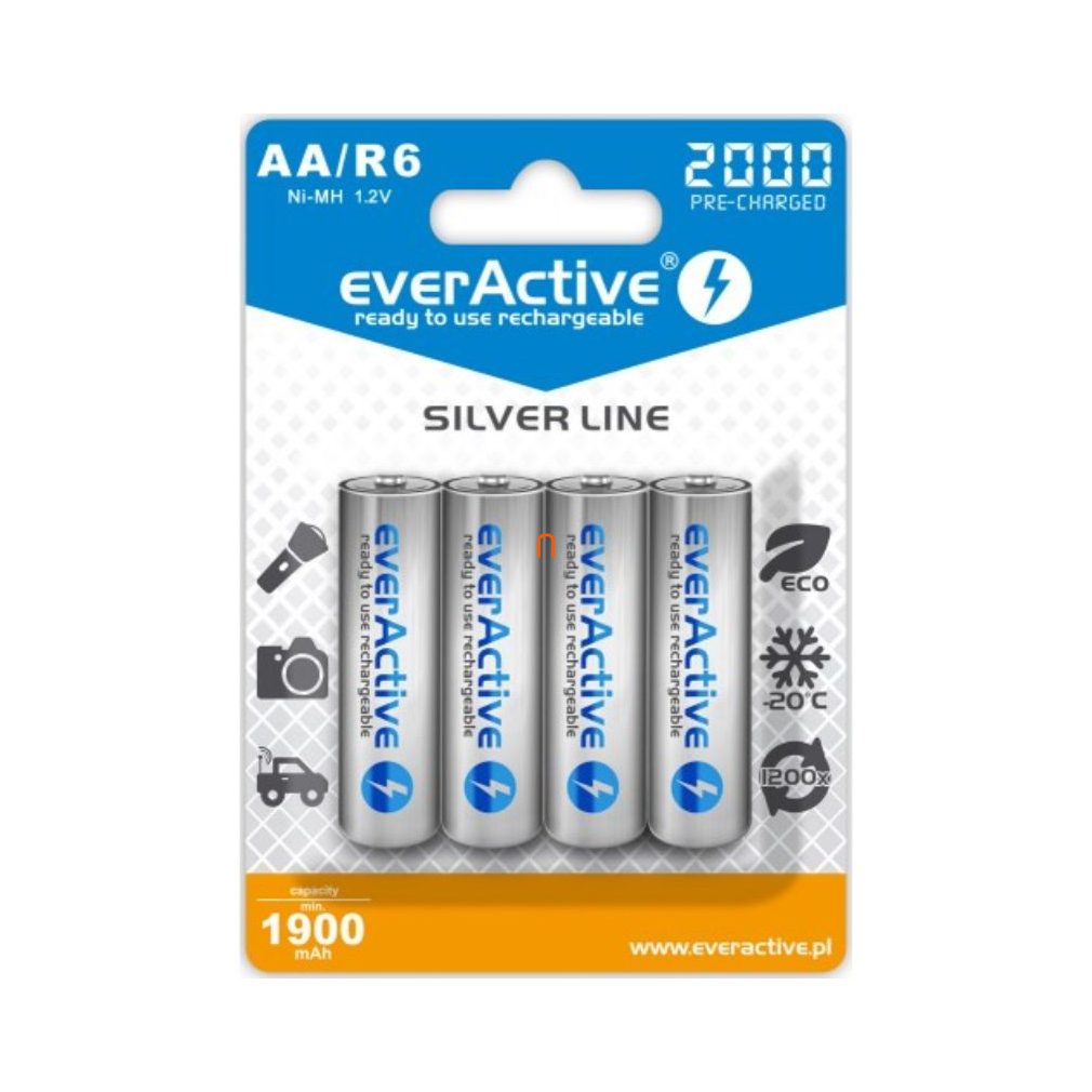 EverActive újratölthető AA akkumulátor 2000mAh Ni-Mh 4 darabos (Silver Line)