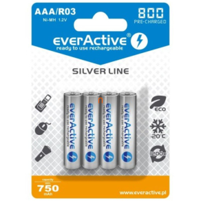   EverActive újratölthető AAA akkumulátor 800mAh NiMh 4 darabos (Silver Line)