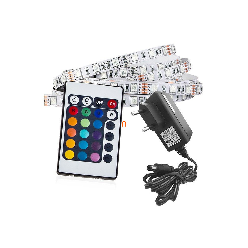 LED szalag 60 led IP20 4,8W/fm, 5fm-s szett tápegységgel vezérlővel RGBW meleg fehér 3000K SMD2835 LED-POL 5902533194407 ORO-STRIP-300L-RGBW-NWD-SET