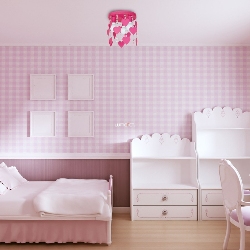 Pink mennyezeti gyereklámpa három foglalattal, szívecskés (Corazon)