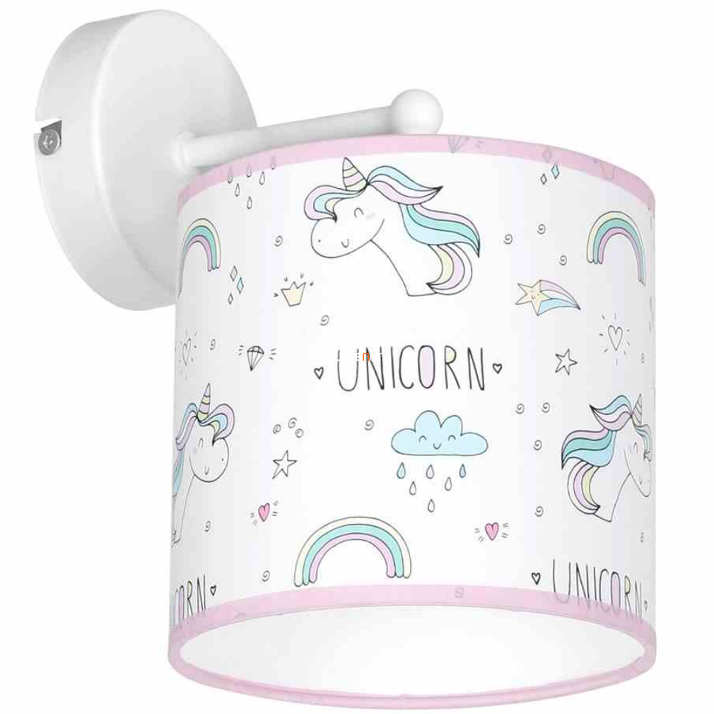 Unikornisos fali lámpa szivárvánnyal, fehér-rózsaszín (Unicorn)