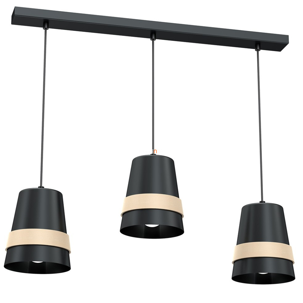 Függesztett lámpa három foglalattal, 60x14 cm, fekete-fa színű (Venezia)