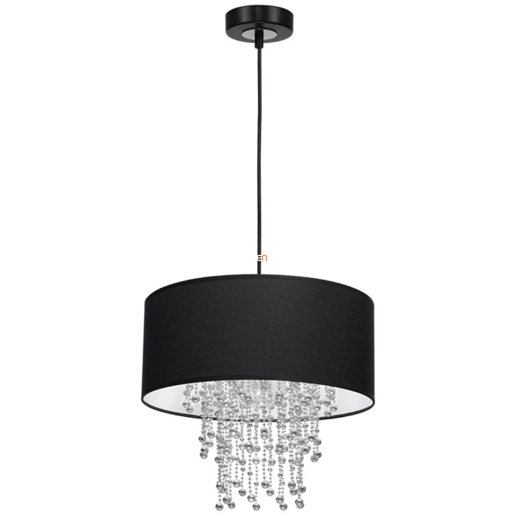 Textil függesztett lámpa gyöngyláncokkal, fekete-krómszínű (Almeria)