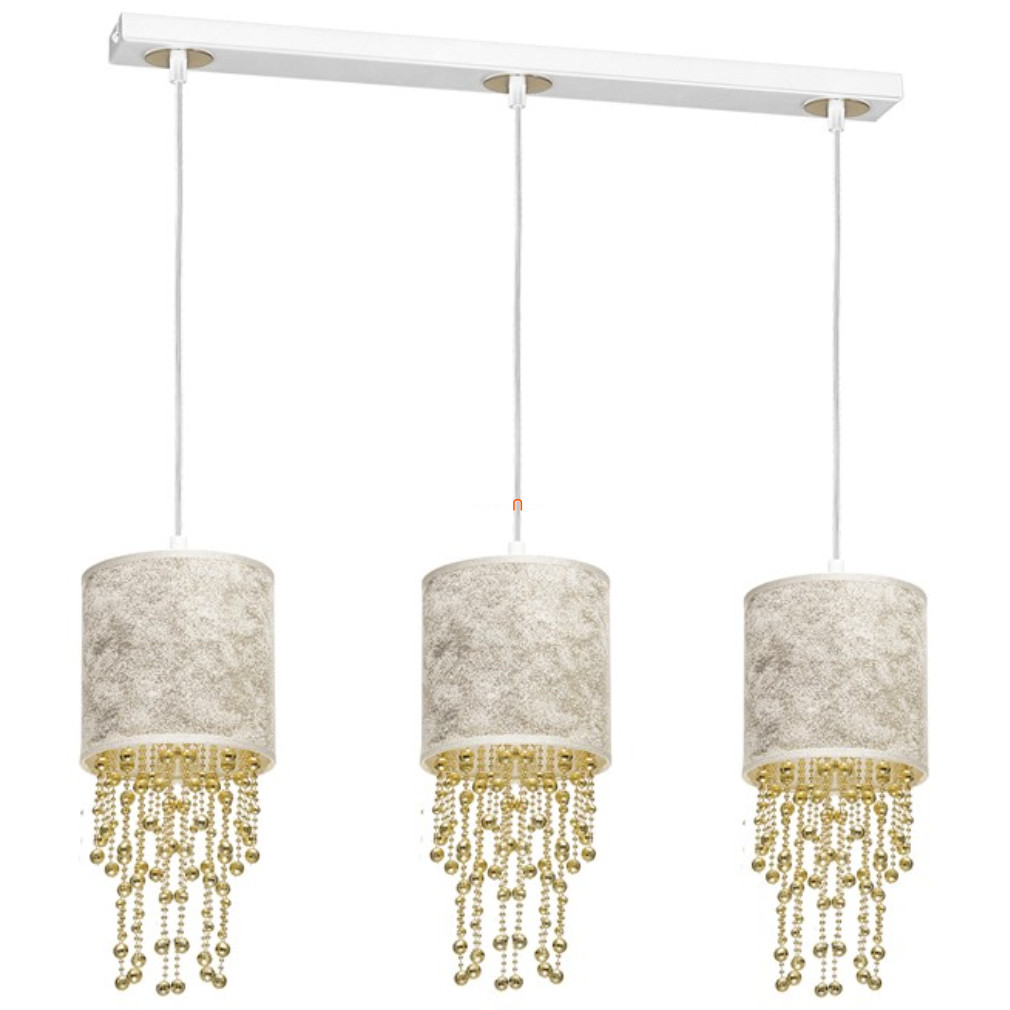 Gyöngyláncos függesztett lámpa három foglalattal, 15x60 cm, fehér-aranyszínű (Almeria)