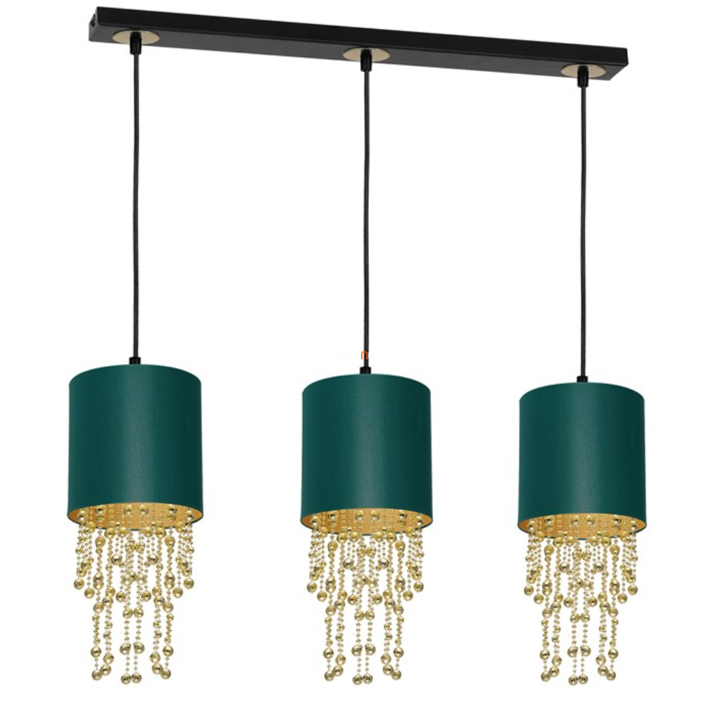 Zöld függesztett lámpa három foglalattal aranyszínű gyöngyláncokkal (Almeria)
