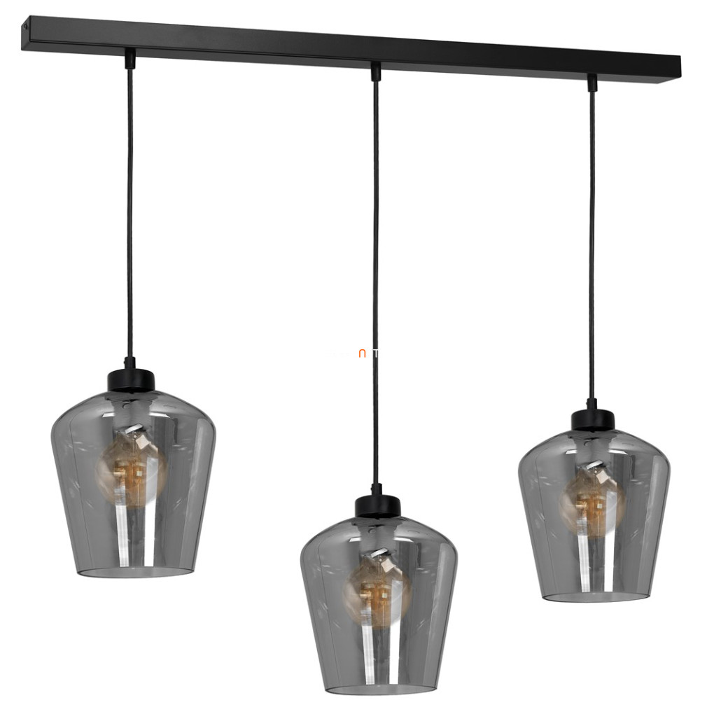 Függesztett lámpa három foglalattal, 60x18 cm, fekete-füstszínű színű (Santiago)