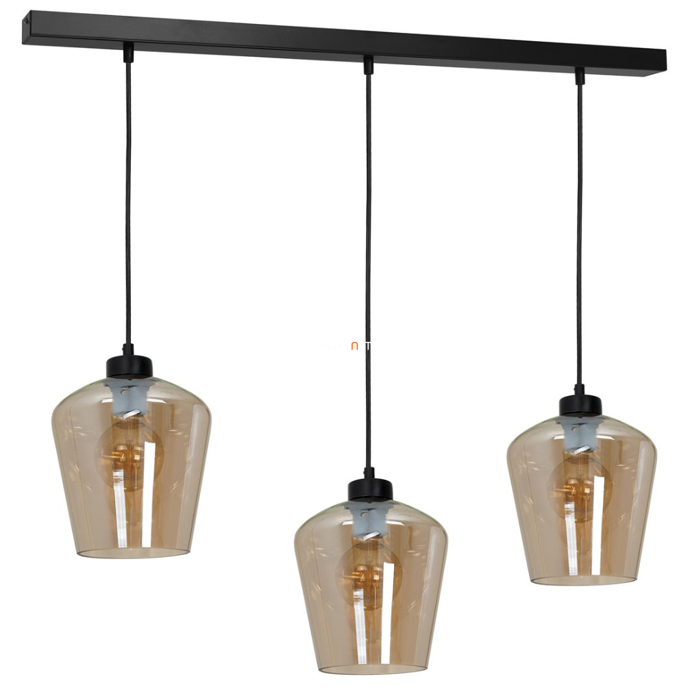 Függesztett lámpa három foglalattal, 60x18 cm, fekete-borostyán színű (Santiago)