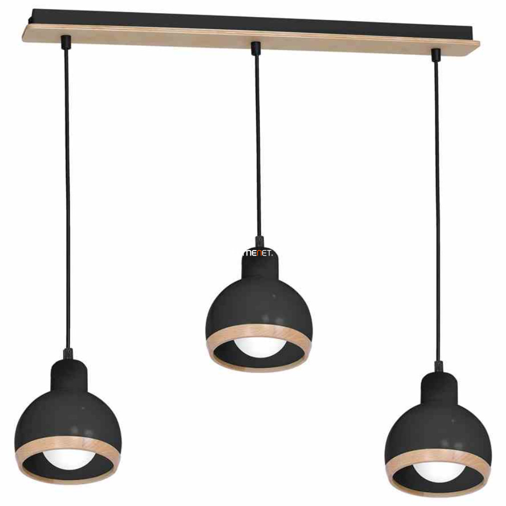Függesztett lámpa három foglalattal, fekete-fa színű (Oval)