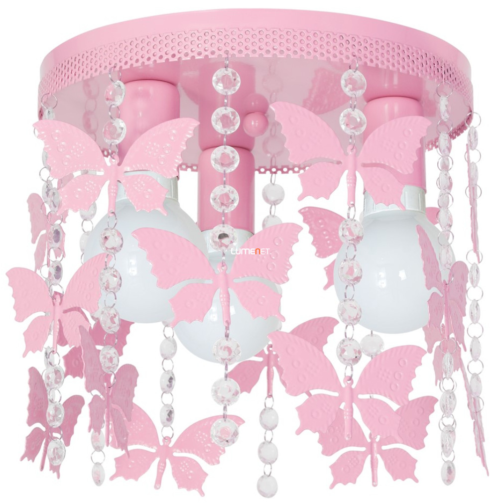 Rózsaszín mennyezeti kristály lámpa pillangókkal (Angelica)