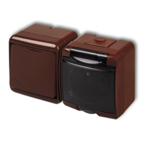   Aquastar falon kívüli kapcsoló csapófedeles dugalj vízszintes barna IP54 22011B