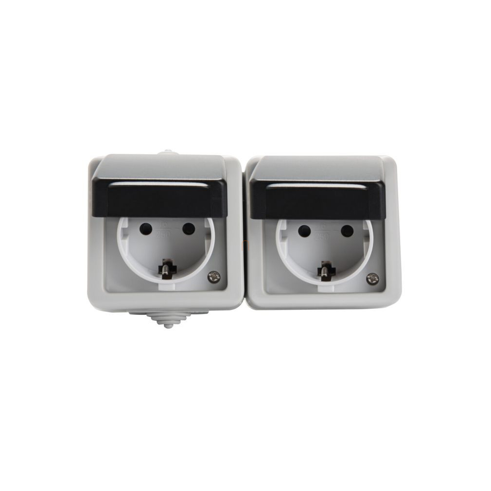 TEKNO 05-1248-143 dupla dugalj 2X2+F fekete vízszintes IP54 27131 Kanlux