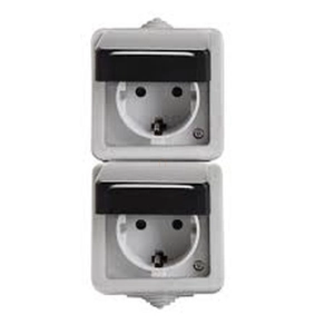   TEKNO 05-2228-143 függőleges Schuko dupla dugalj, (GYV) biztonsági zsalus IP54 27134 Kanlux