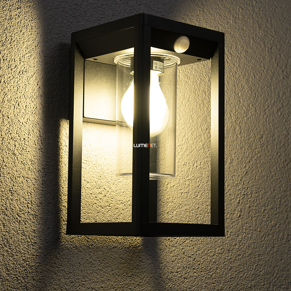 Kültéri keretes fali lámpa fény és mozgásérzékelővel, fekete színben (Vimo)